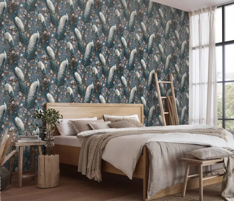 Erismann Vliestapete Pfau blau B/L: ca. 53x1005 cm