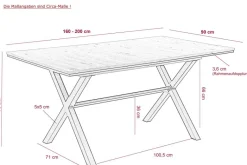 Esstisch KARINA Eiche Artisan Nachbildung schwarz pulverbeschichtet B/H/T: ca. 160x76x90 cm