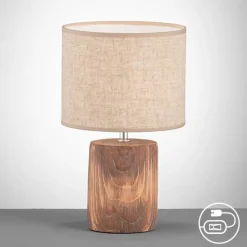 Fischer & Honsel Tischleuchte 50586 braun sand Leinen Keramik H/D: ca. 35x20 cm E14 1 Brennstellen