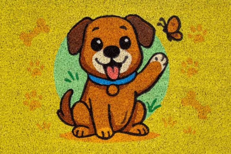 Fußmatte Kokos Dog yellow Multi B/L: ca. 40x60 cm