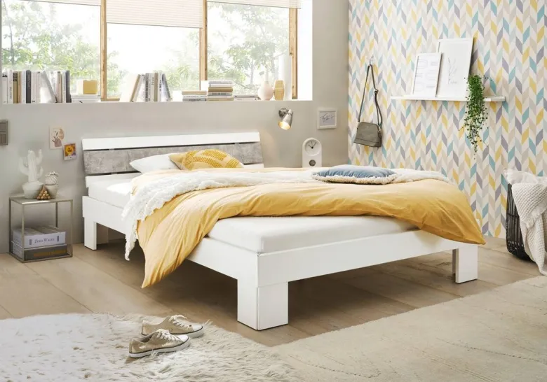 Futonbett Lyon weiß Beton Optik Liegefläche B/L: ca. 140x200 cm