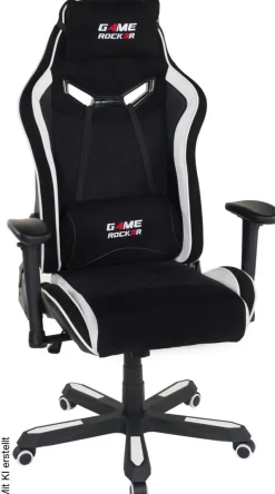 Gaming-Sessel Game-Rocker schwarz weiß Kunstleder Microfaser