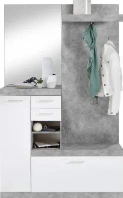 Garderobe Beton Optik weiß glänzend B/H/T: ca. 120x193,5x35,5 cm