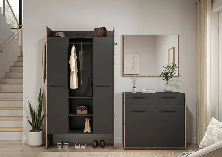Garderobe Bueno Basalt Nox Oak Nachbildung B/H/T: ca. 215x189x37 cm