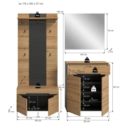 Garderobe Canu basaltgrau Nachbildung Artisan Nachbildung B/H/T: ca. 175x190x37 cm