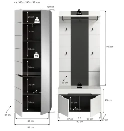 Garderobe Canu basaltgrau Nachbildung weiß B/H/T: ca. 160x190x37 cm