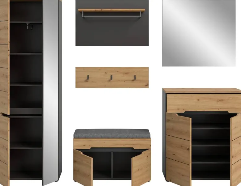 Garderobe Canu basaltgrau Nachbildung Artisan Nachbildung B/H/T: ca. 255x190x37 cm