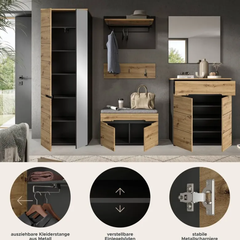Garderobe Canu basaltgrau Nachbildung Artisan Nachbildung B/H/T: ca. 255x190x37 cm