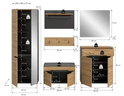 Garderobe Canu basaltgrau Nachbildung Artisan Nachbildung B/H/T: ca. 255x190x37 cm