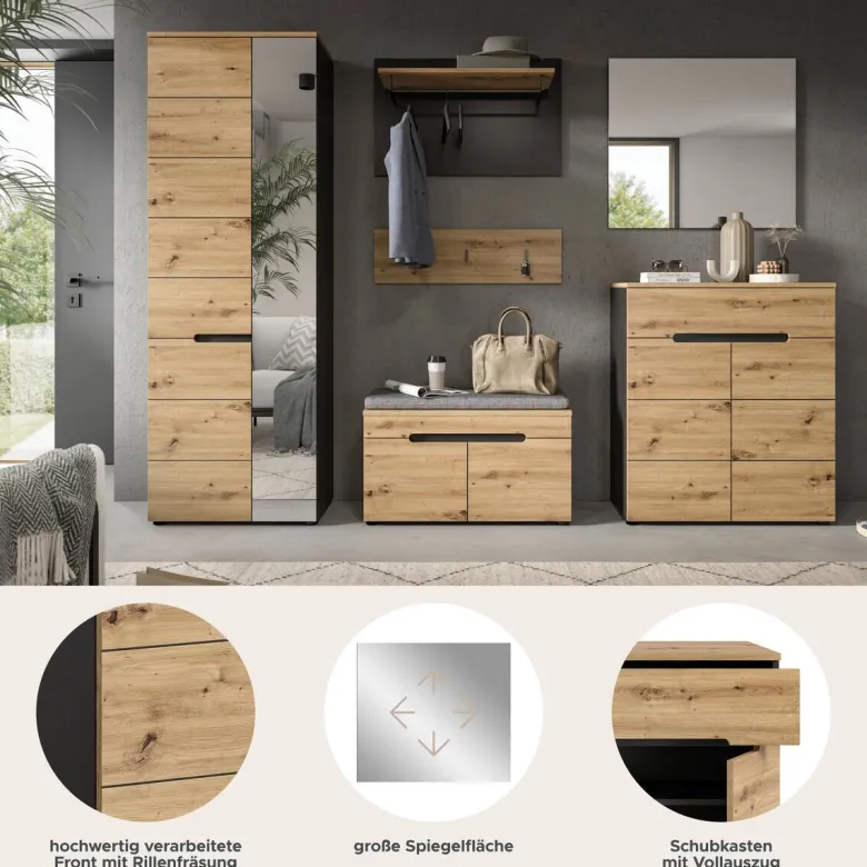 Garderobe Canu basaltgrau Nachbildung Artisan Nachbildung B/H/T: ca. 255x190x37 cm