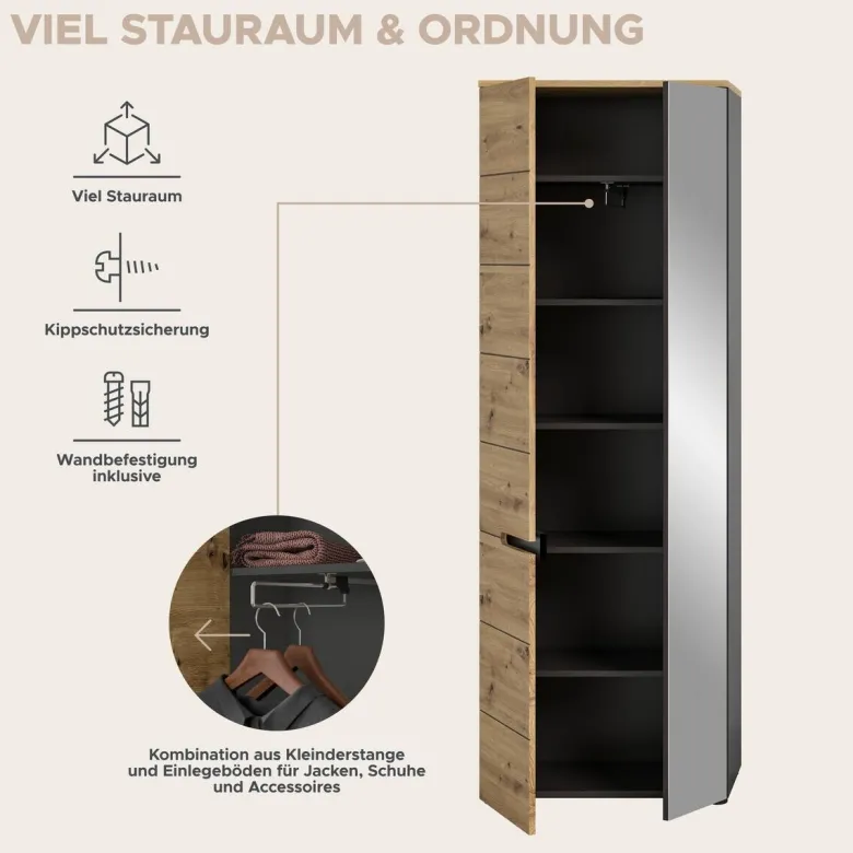 Garderobe Canu basaltgrau Nachbildung Artisan Nachbildung B/H/T: ca. 255x190x37 cm