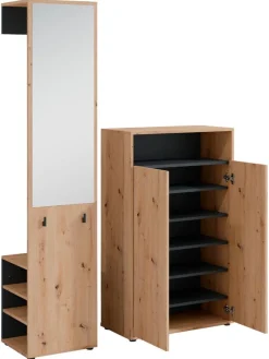 Garderobe Lyon Eiche Artisan Nachbildung schwarz B/H/T: ca. 70x115x33,5 cm