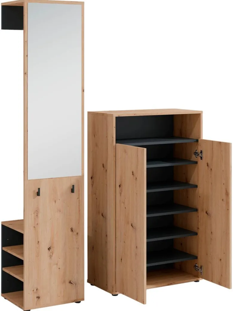 Garderobe Lyon Eiche Artisan Nachbildung schwarz B/H/T: ca. 70x115x33,5 cm