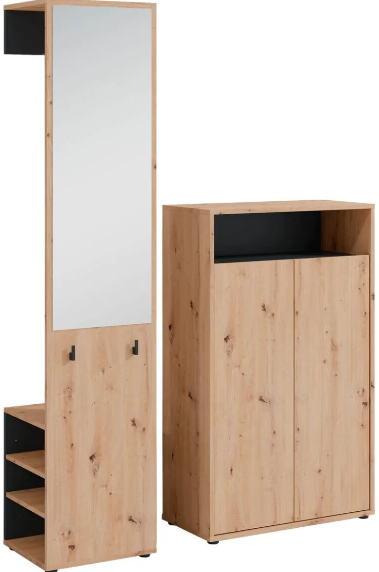 Garderobe Lyon Eiche Artisan Nachbildung schwarz B/H/T: ca. 70x115x33,5 cm