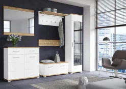 Garderobenschrank Hola Eiche Wotan Nachbildung weiß Hochglanz B/H/T: ca. 50x199x34 cm