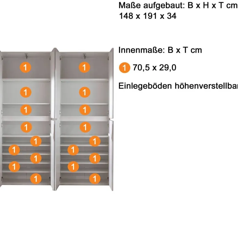 Garderobenschrank Mirror weiß B/H/T: ca. 148x191x34 cm
