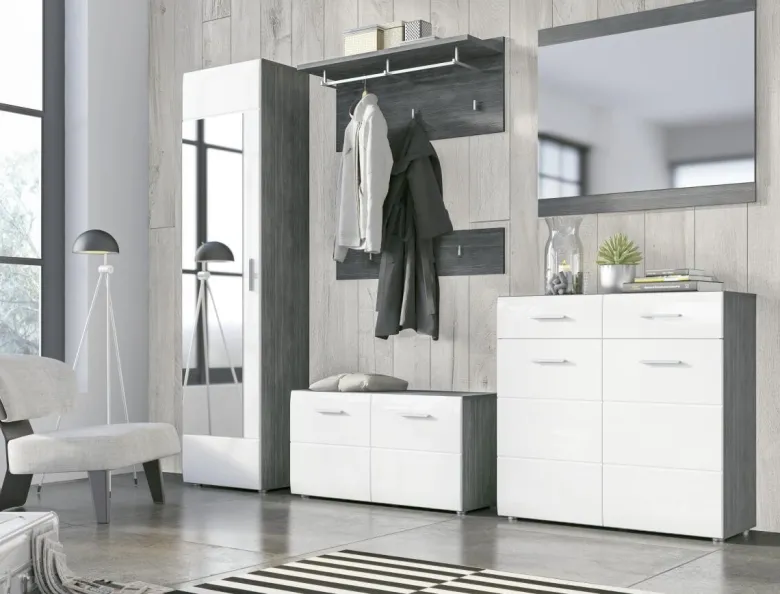 Garderobenschrank Salve Rauchsilber Nachbildung weiß Hochglanz B/H/T: ca. 50x198x35 cm