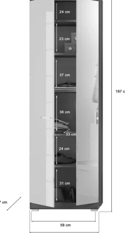 Garderobenschrank SCOUT Rauchsilber Nachbildung weiß Hochglanz B/H/T: ca. 62x197x37 cm