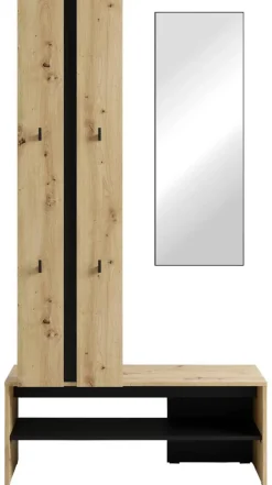 Garderobenset NANTE Eiche schwarz B/H/T: ca. 100x186x40 cm