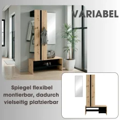 Garderobenset NANTE Eiche schwarz B/H/T: ca. 100x186x40 cm