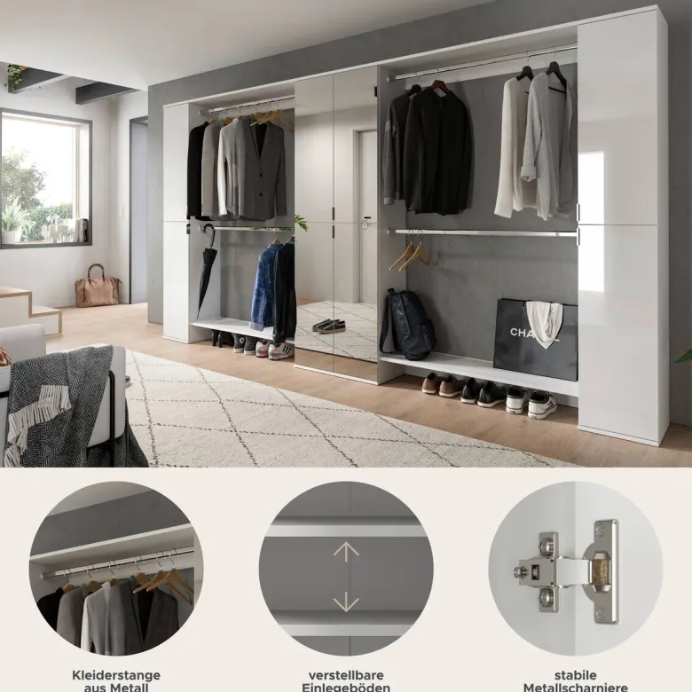 Garderobe PROJEKT X weiß weiß Hochglanz B/H/T: ca. 341x191x37 cm