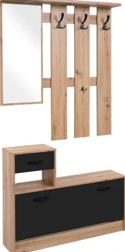 Garderobe Rudolf Eiche Artisan Nachbildung schwarz B/H/T: ca. 100x180x25 cm