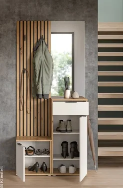 Garderobe Simple Eiche Artisan Nachbildung weiß B/H/T: ca. 88x195x35 cm