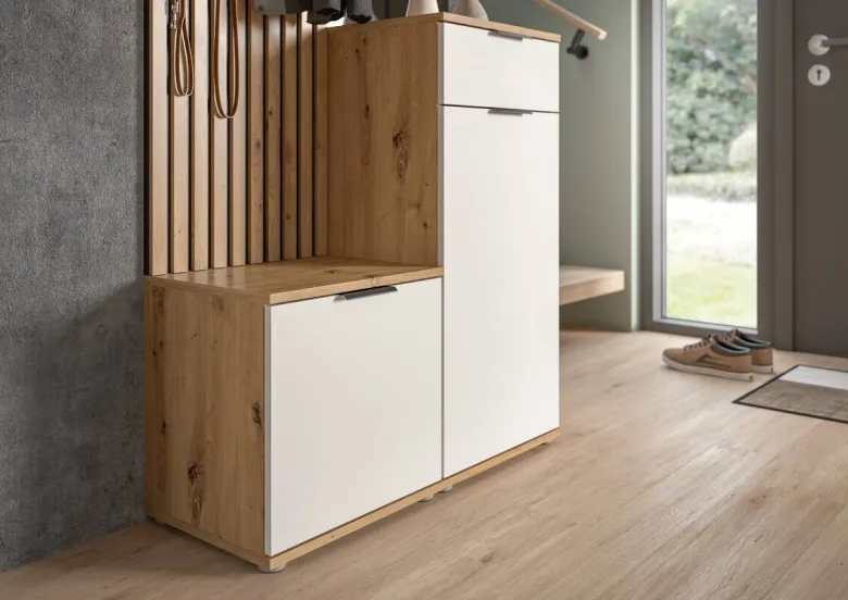 Garderobe Simple Eiche Artisan Nachbildung weiß B/H/T: ca. 88x195x35 cm