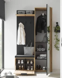 Garderobe Volano Eiche Artisan Nachbildung schwarz B/H/T: ca. 114x197x40 cm