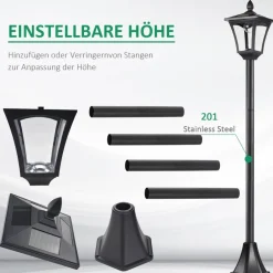 Gartenlaterne schwarz Edelstahl Kunststoff B/H/L: ca. 18x160x18 cm