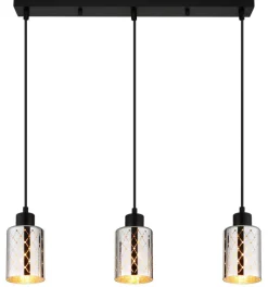 GLOBO Hängeleuchte mattschwarz klar Chrom PVC Glas Metall B/H/L: ca. 9x120x59 cm E27 3 Brennstellen