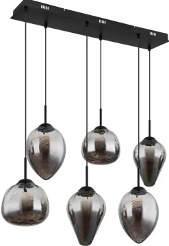 GLOBO LED-Pendelleuchte Firefly 15642-6 schwarz Metall Rauchglas B: ca. 97 cm