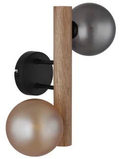 GLOBO LED-Wandleuchte Rauch dunkelbraun amber Metall Holz Glas H/L: ca. 16,5x32 cm 2 Brennstellen