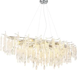 GLOBO Luster klar silber Glas Metall B/H/L: ca. 60x120x150 cm E14 14 Brennstellen