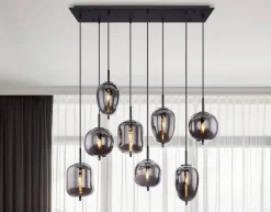 GLOBO Pendelleuchte Blacky schwarz Metall Rauchglas B/H/L: ca. 34x120x94 cm E14 8 Brennstellen