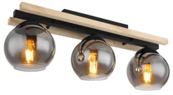 GLOBO Pendelleuchte Conni schwarz Rauch Metall Glas B/H/T: ca. 15x20,5x60 cm E27 3 Brennstellen