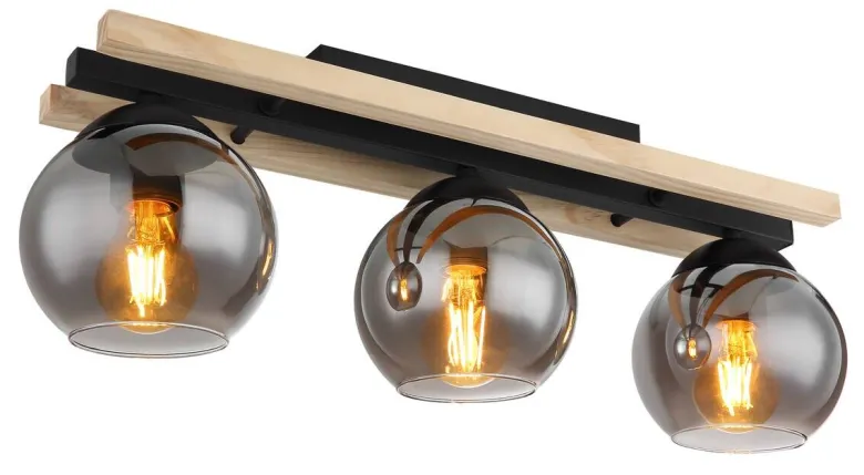 GLOBO Pendelleuchte Conni schwarz Rauch Metall Glas B/H/T: ca. 15x20,5x60 cm E27 3 Brennstellen