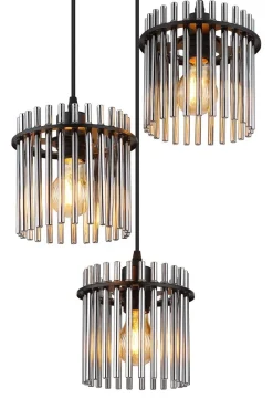 GLOBO Pendelleuchte Garley schwarz Metall B/H/L: ca. 25x120x25 cm E27 3 Brennstellen