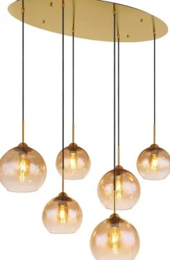 GLOBO Pendelleuchte JAMESSA 15788-6H amber messing Metall B/H/L: ca. 47,5x150x97,5 cm E27 6 Brennstellen
