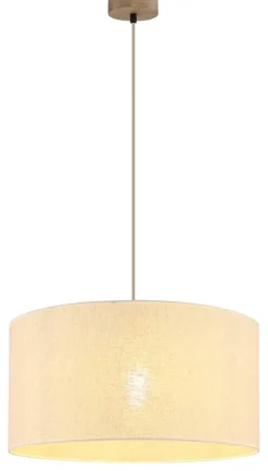 GLOBO Pendelleuchte Jule braun Leinen Holz H/D: ca. 120x50 cm E27 1 Brennstellen