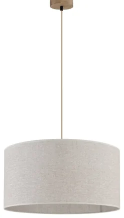 GLOBO Pendelleuchte Jule braun Leinen Holz H/D: ca. 120x50 cm E27 1 Brennstellen