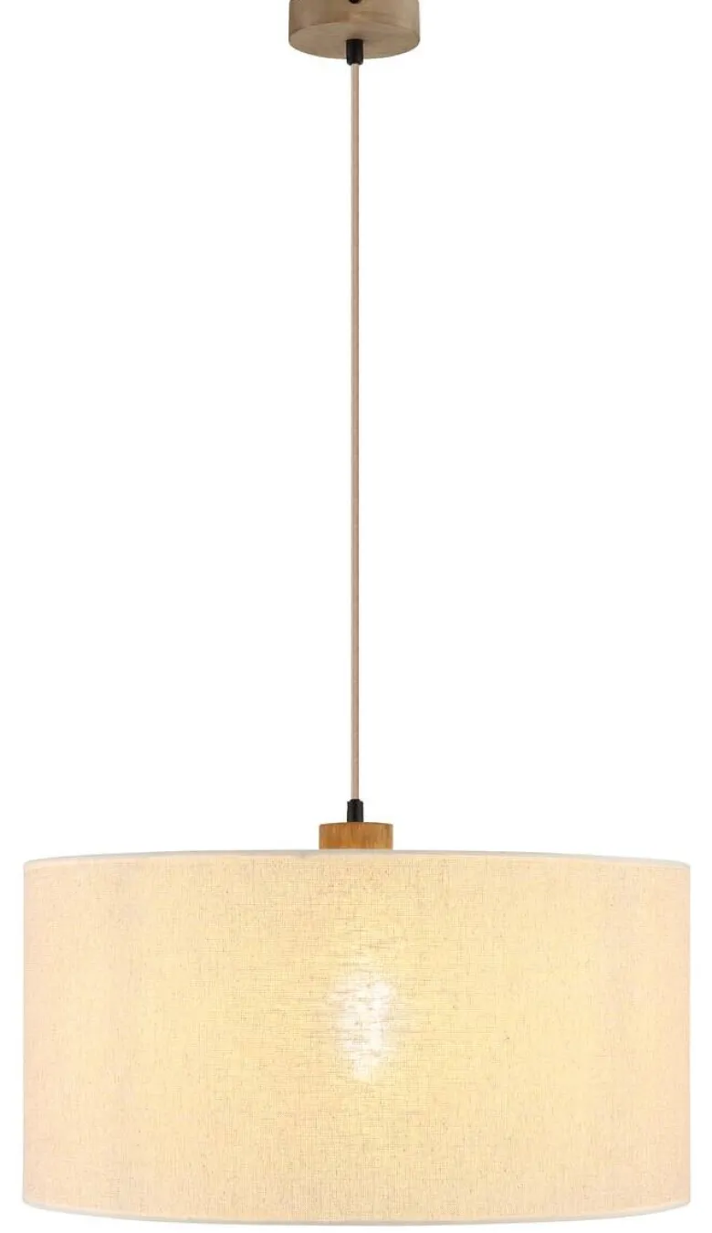 GLOBO Pendelleuchte Jule braun Leinen Holz H/D: ca. 120x50 cm E27 1 Brennstellen