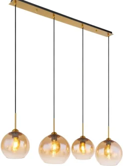 GLOBO Pendelleuchte klar messing Metall B/H/T: ca. 25x120x120 cm E27 4 Brennstellen