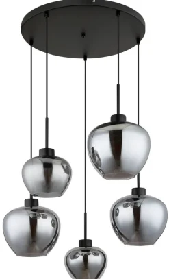GLOBO Pendelleuchte Matt schwarz Metall Glas H/D: ca. 120x70 cm E27 5 Brennstellen