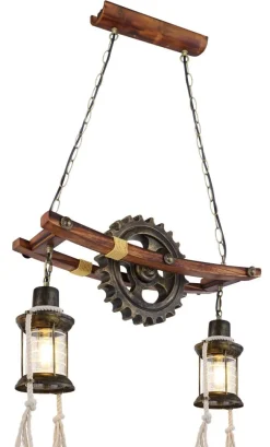 GLOBO Pendelleuchte messing klar Metall Glas B/H/T: ca. 20x110x62 cm E27 2 Brennstellen