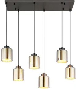 GLOBO Pendelleuchte Metall Glas B/H/L: ca. 30x120x83 cm E27 6 Brennstellen