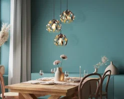 GLOBO Pendelleuchte MIKA 15759-3HR schwarz gold Metall H/D: ca. 150x41 cm E27 3 Brennstellen