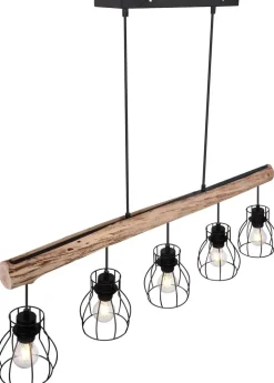 GLOBO Pendelleuchte Mina natur schwarz Holz Metall B/H: ca. 104x140 cm E27 5 Brennstellen
