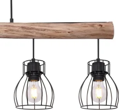 GLOBO Pendelleuchte Mina natur schwarz Holz Metall B/H: ca. 104x140 cm E27 5 Brennstellen