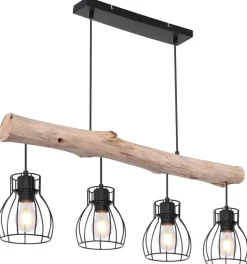 GLOBO Pendelleuchte Mina natur schwarz Holz Metall B/H: ca. 83x140 cm E27 4 Brennstellen